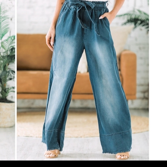 MOST FABULOUS PAPERBAG WAIST BELTED WIDE LEG PANTS PALAZZO - Picture 2 of 4